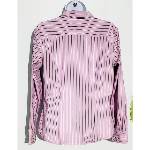 Lands End Women's Pink Striped Long Sleeve Button Up Shirt Size 10P Preppy Work - Picture 2 of 7